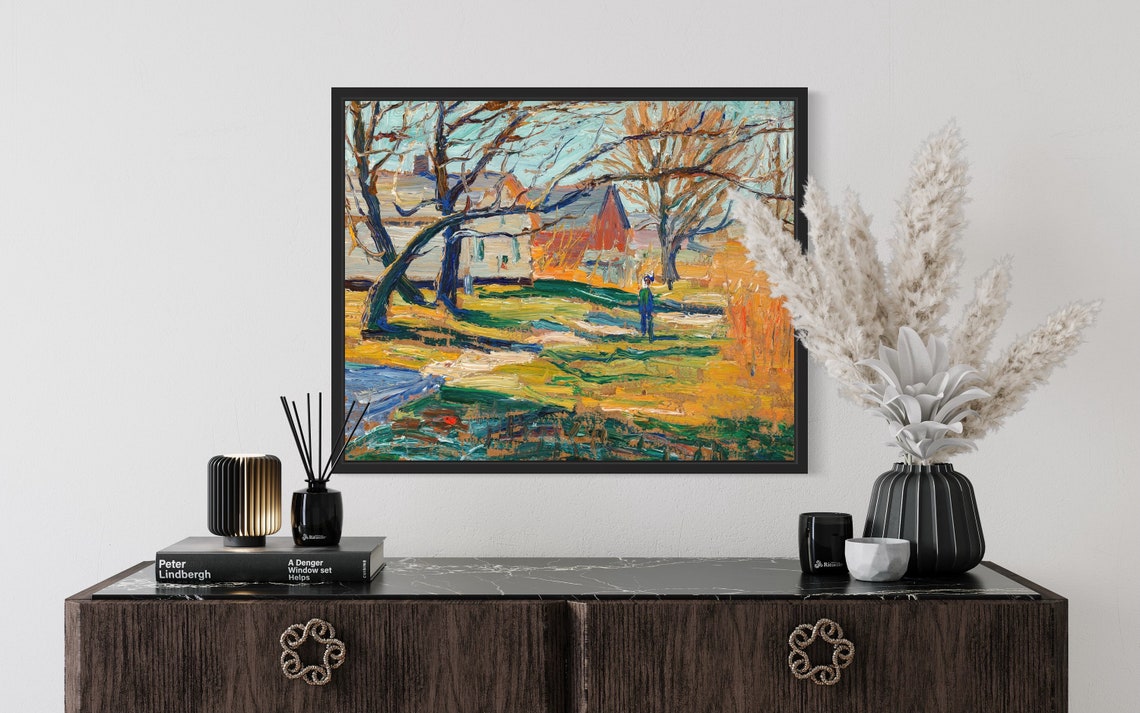 Impressionist Farm Among Bare Winter Trees Vintage Art Poster - Image 2