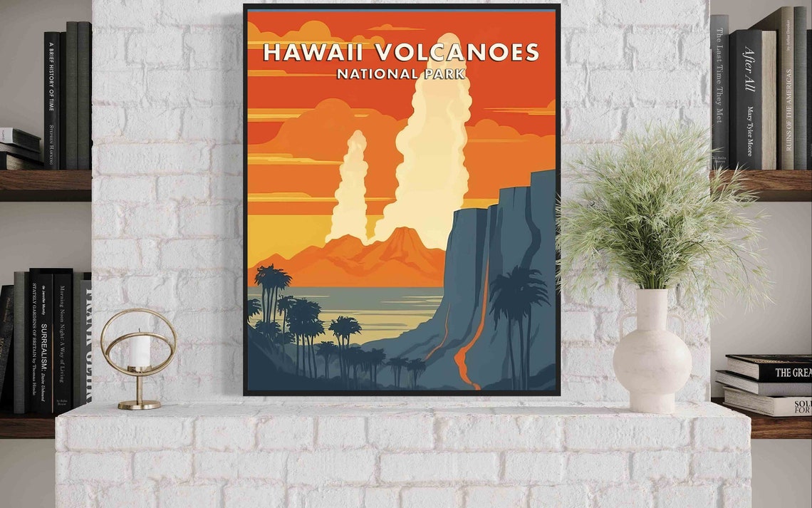 Hawaii Volcanoes National Park Eruption Lava Cliffs Retro Poster - Image 2