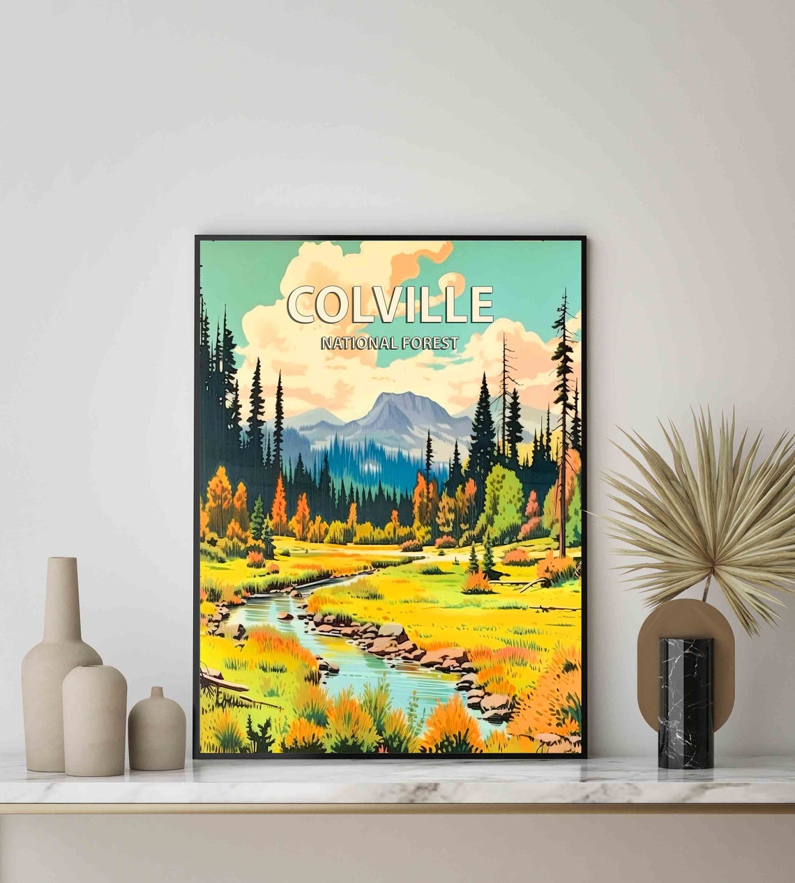 Colville National Forest Vintage Autumn Meadow Stream Poster Scene - Image 3