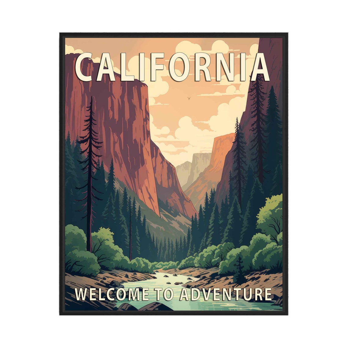 California Welcome to Adventure Red Rock Canyon River Travel Poster