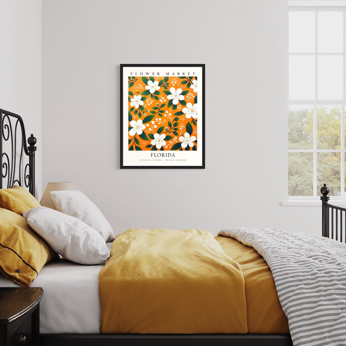 Florida Flower Market Poster of White Orange Blossoms on Orange - Image 3