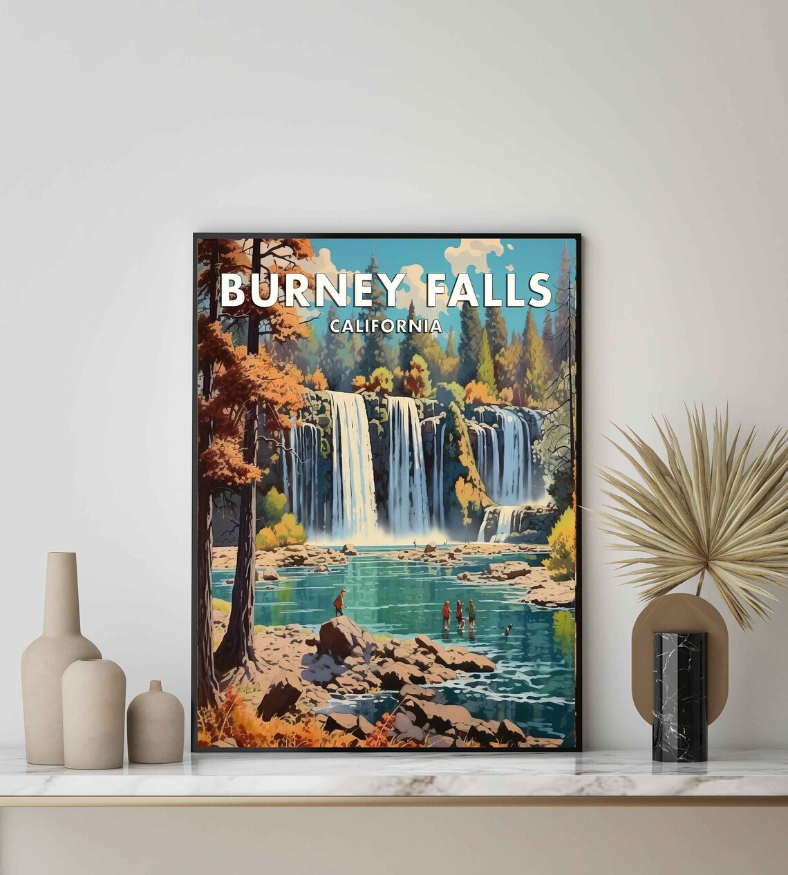 Burney Falls California Vintage National Park Waterfall Art Poster - Image 2