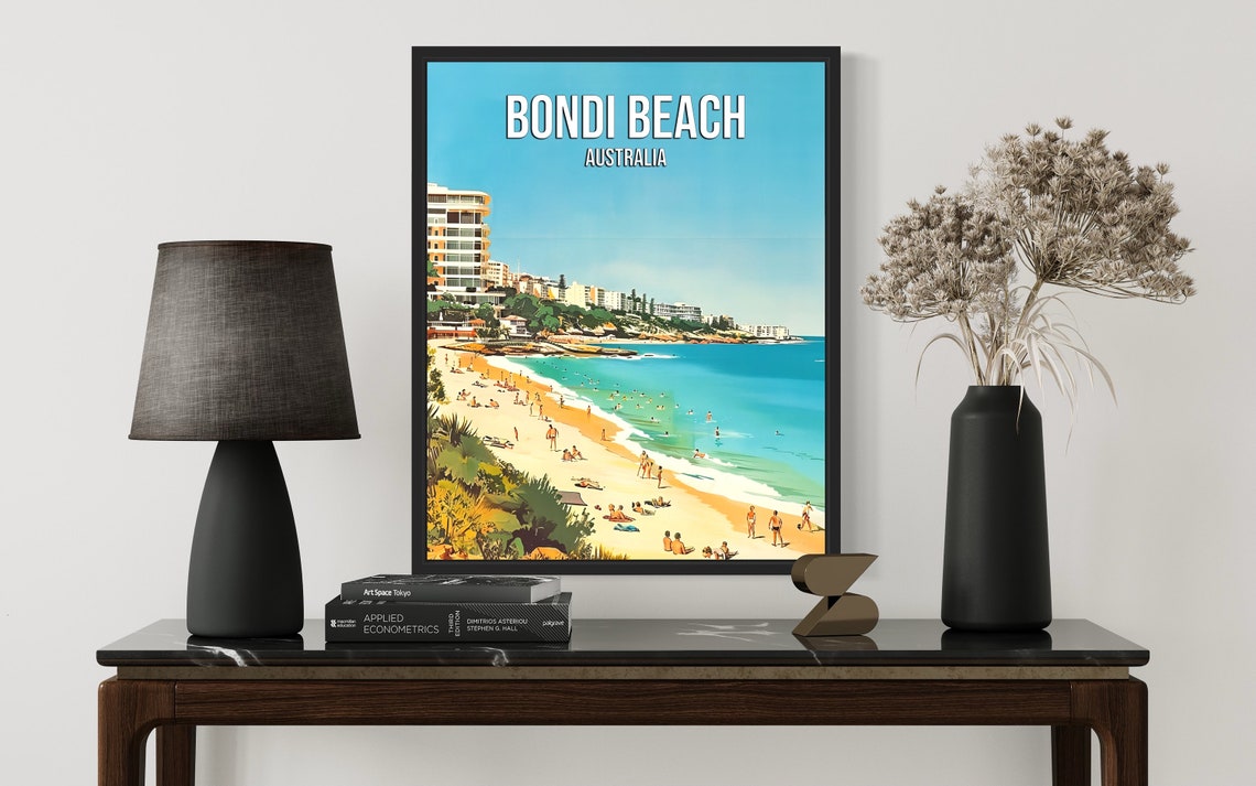 Bondi Beach Australia Golden Sand Beachgoers Retro Travel Poster - Image 2