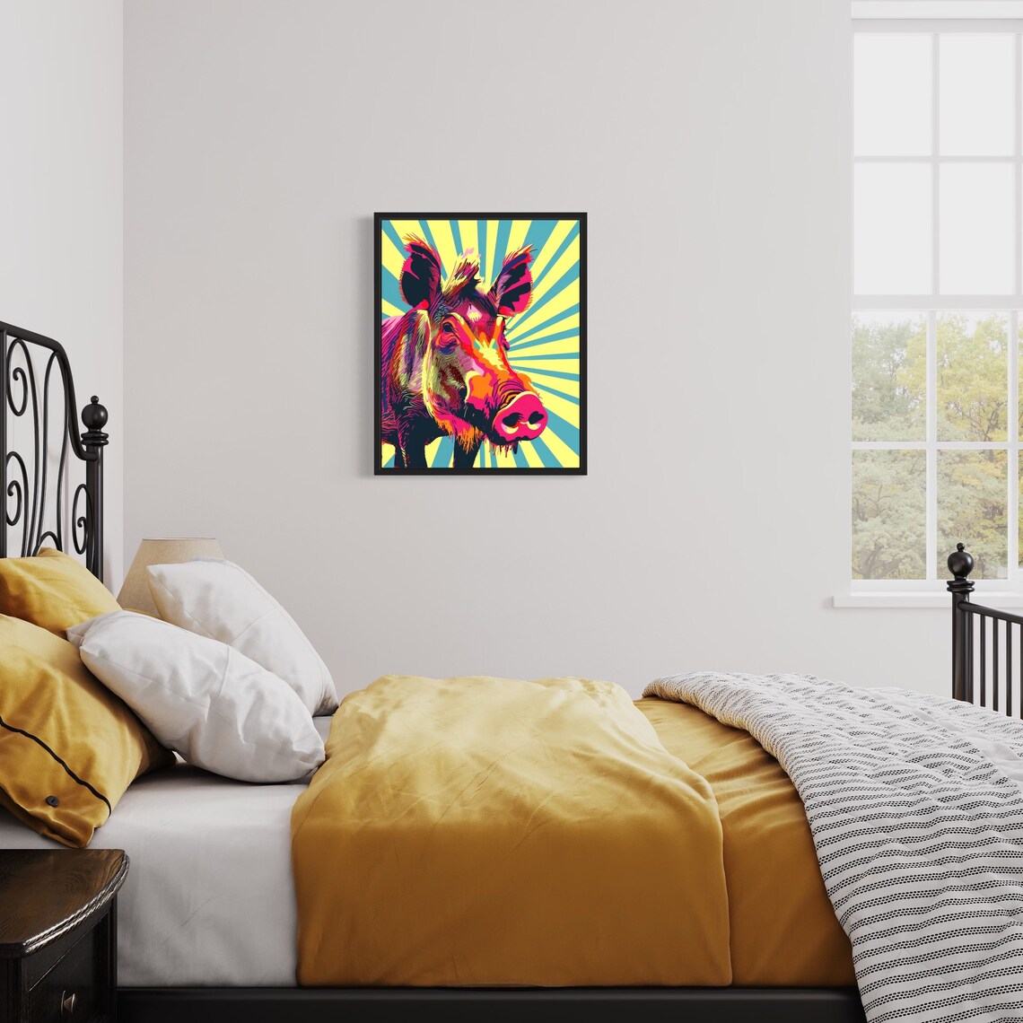Warthog Neon Pop Art Portrait Bold Sunburst Background Poster - Image 2