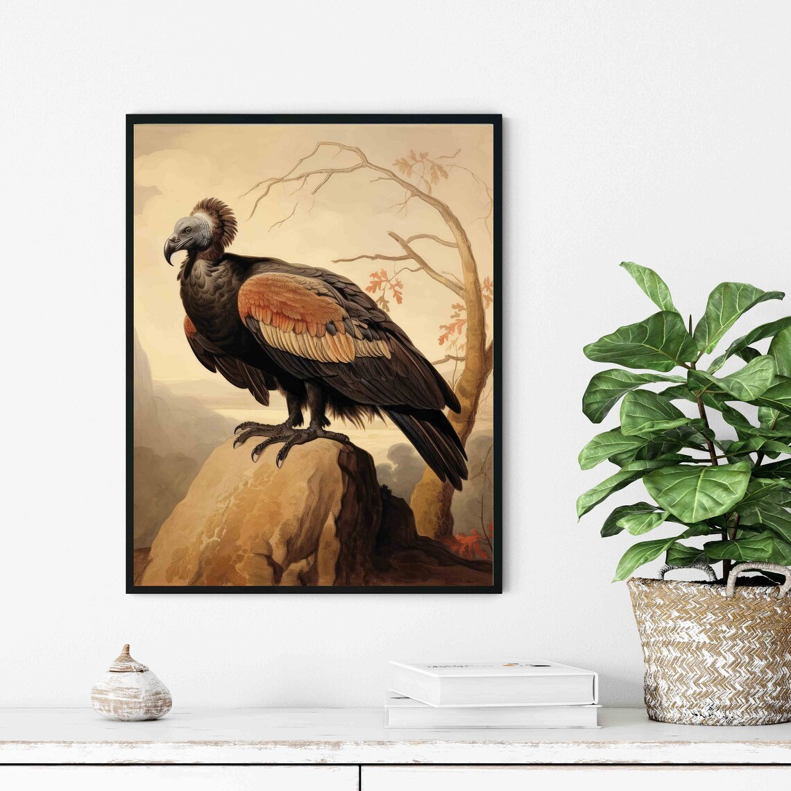 Vulture Vintage Naturalist Illustration Perched Rock Bird Poster - Image 2