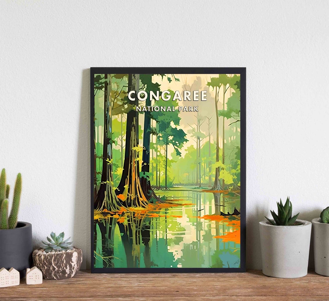 Congaree National Park Cypress Swamp Reflection Vintage Travel Poster - Image 3
