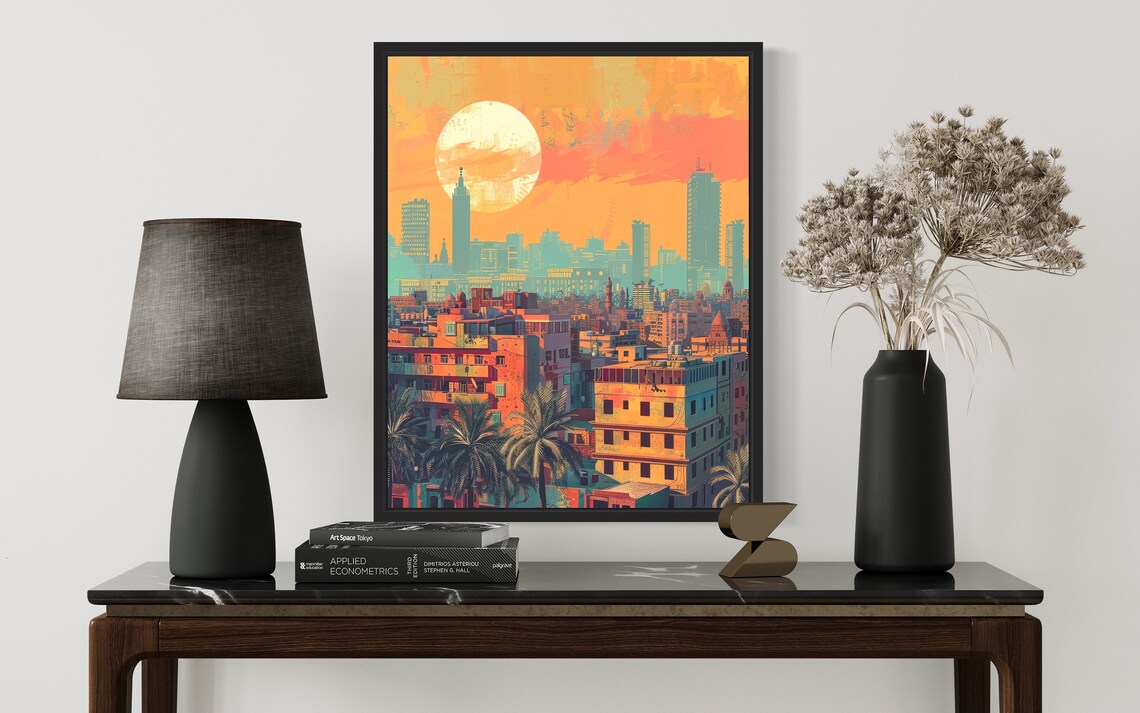 Cairo Egypt Golden Sunset Skyline Vintage City Travel Poster - Image 2