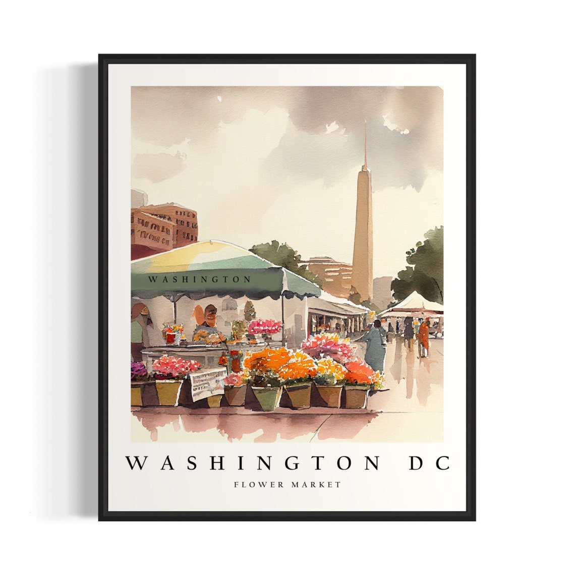 Washington DC Flower Market Watercolor Travel Poster Artwork