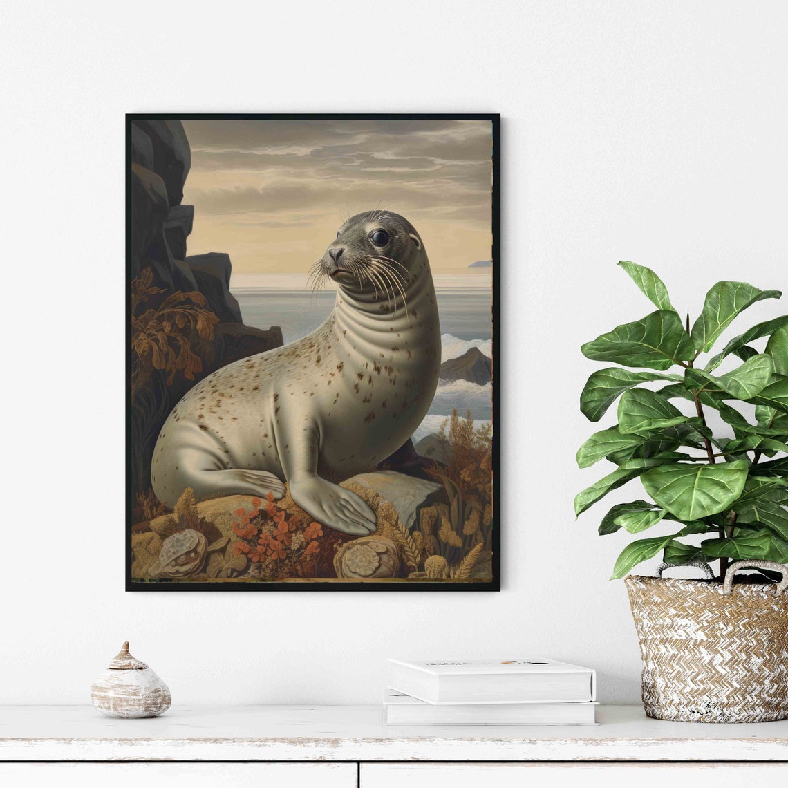 Spotted Seal on Coastal Rocks Vintage Marine Wildlife Poster - Image 3