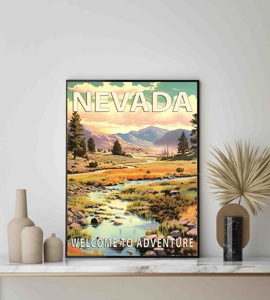 Nevada Welcome to Adventure Mountain Meadow Vintage Travel Poster - Image 3