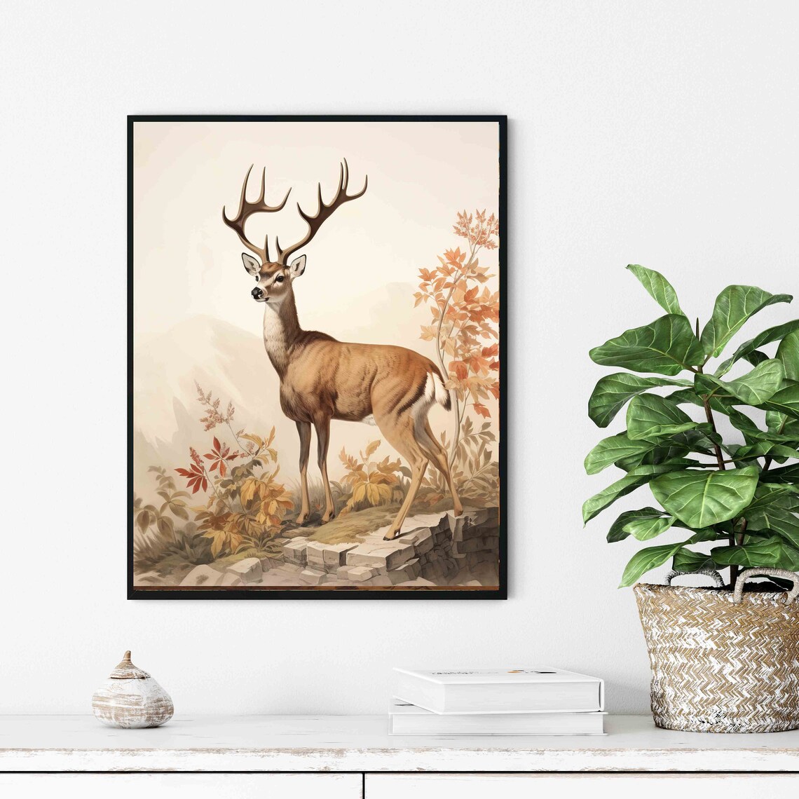 Vintage Stag Deer Autumn Foliage Naturalist Wildlife Art Poster - Image 3