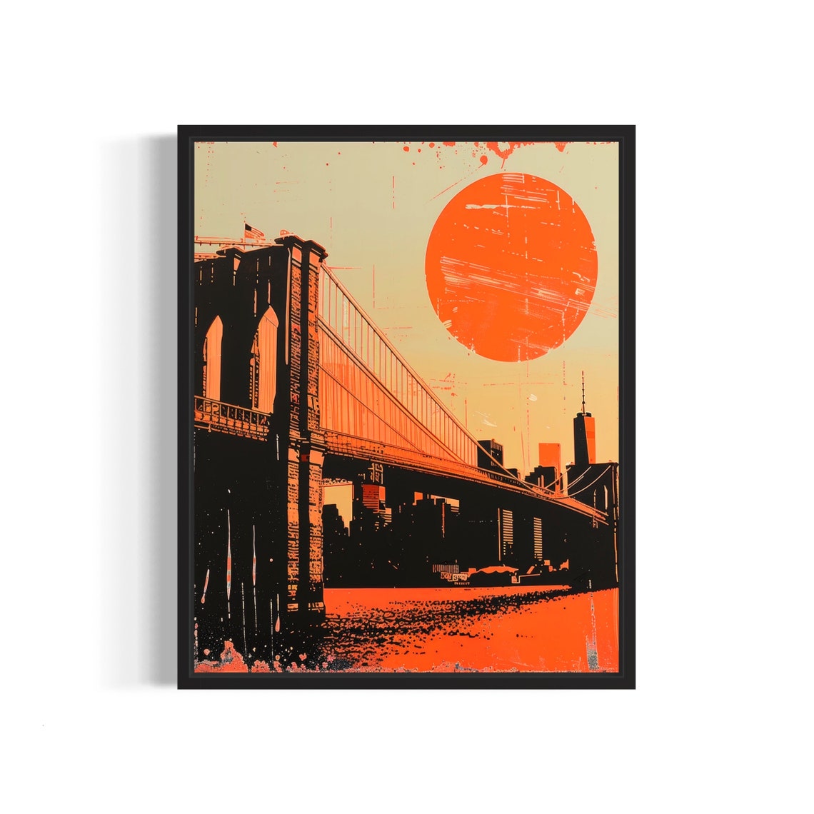 Brooklyn Bridge Sunset Bold Orange Pop Art New York City Poster
