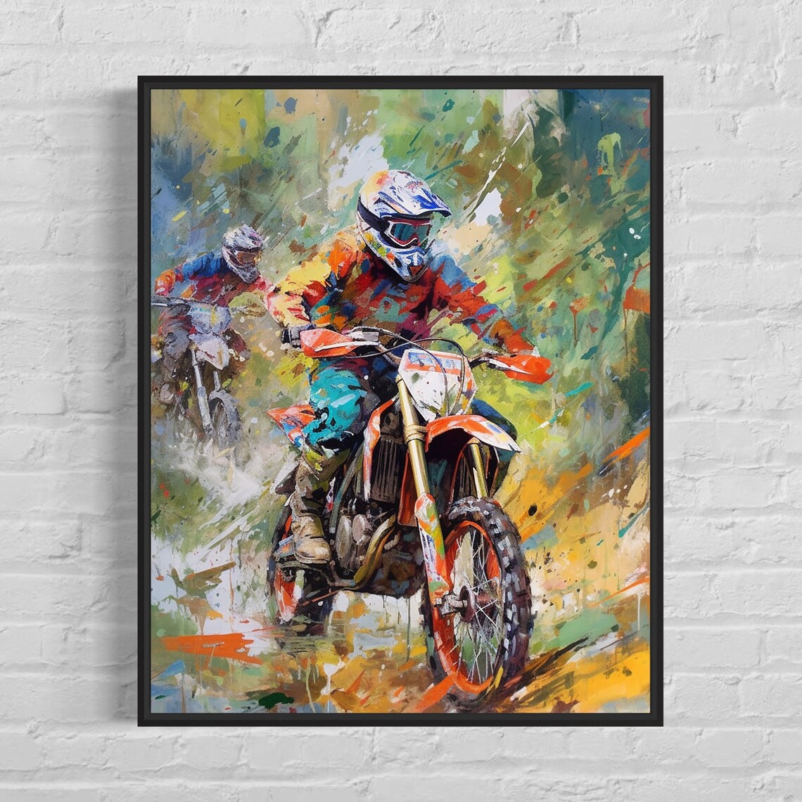Motocross Enduro Dirt Bike Racers Colorful Abstract Sports Poster