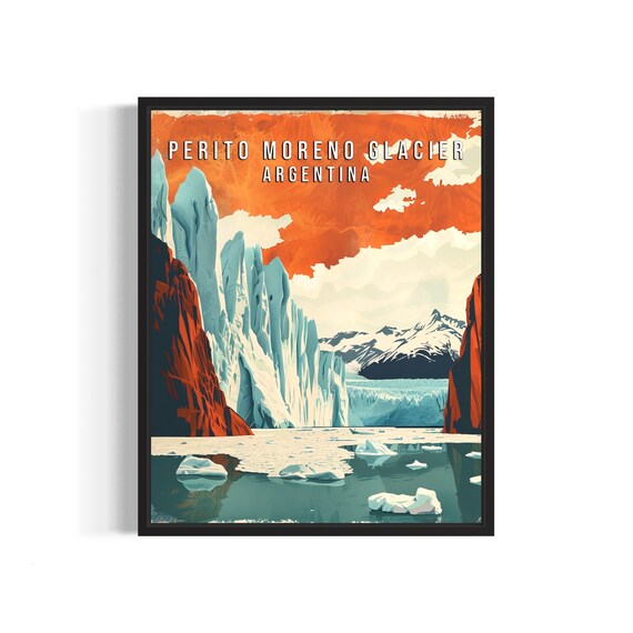 Perito Moreno Glacier Argentina Retro Ice Travel Poster Artwork