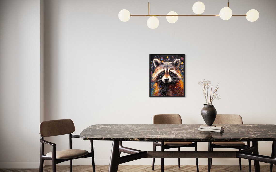 Raccoon Face Colorful Paint Splatter Animal Portrait Art Print Decor - Image 2