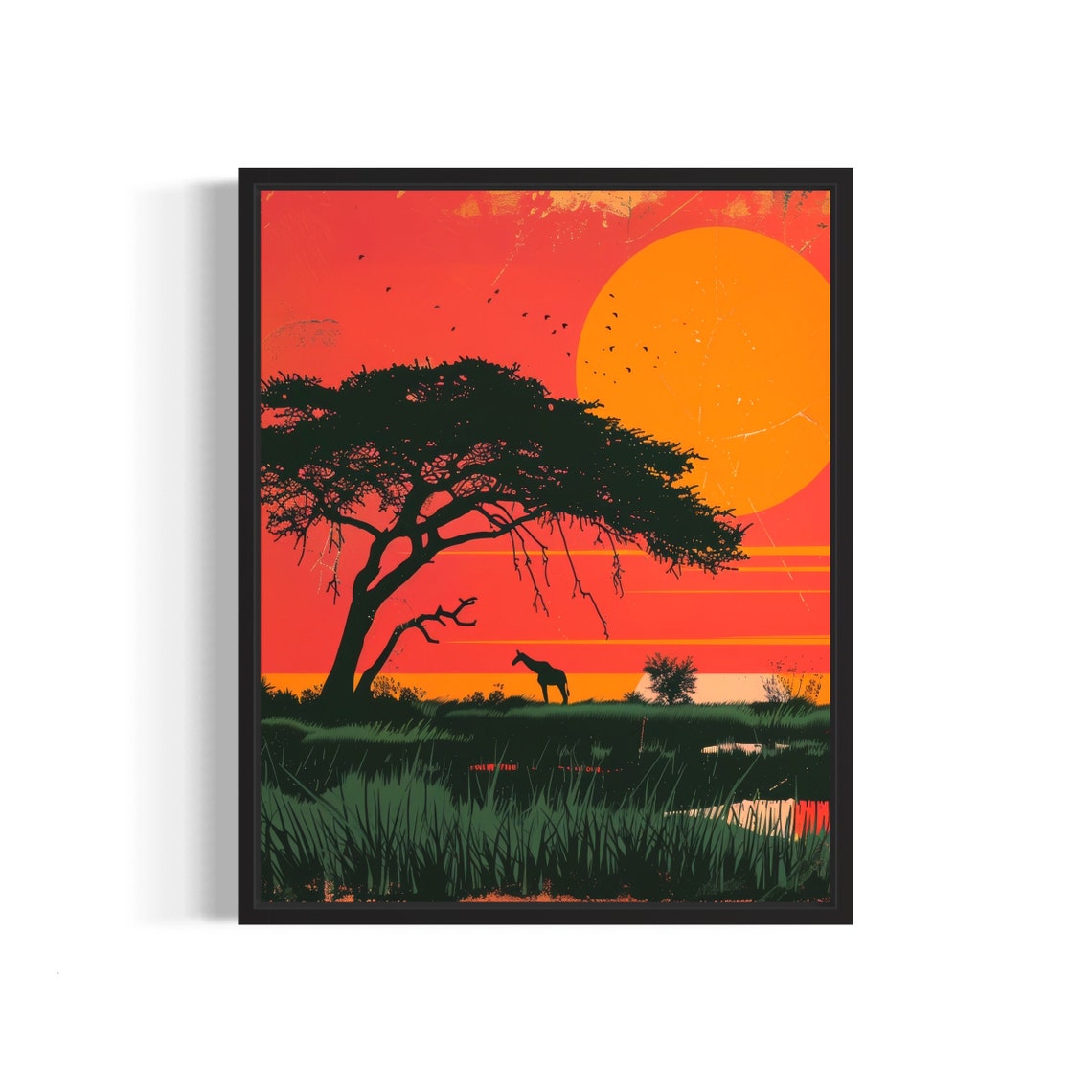 Giraffe Silhouette Beneath A Giant African Sunset Sky Poster