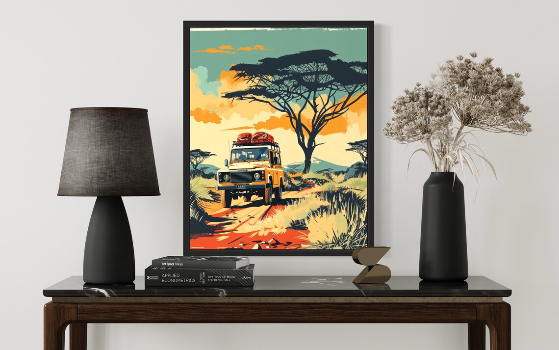 African Safari Land Rover Savanna Acacia Vintage Adventure Poster - Image 2