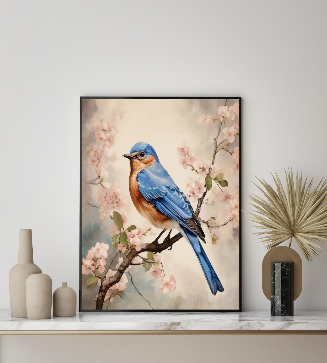 Eastern Bluebird on a Blossoming Branch Spring Vintage Bird Poster - Image 3