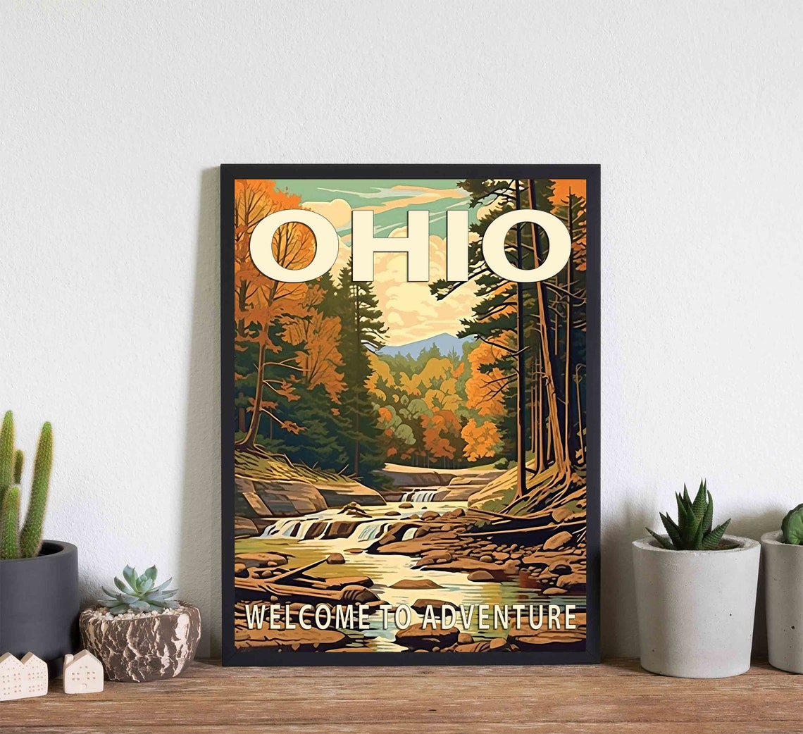 Ohio Autumn Waterfall Forest Creek Welcome To Adventure Poster - Image 2