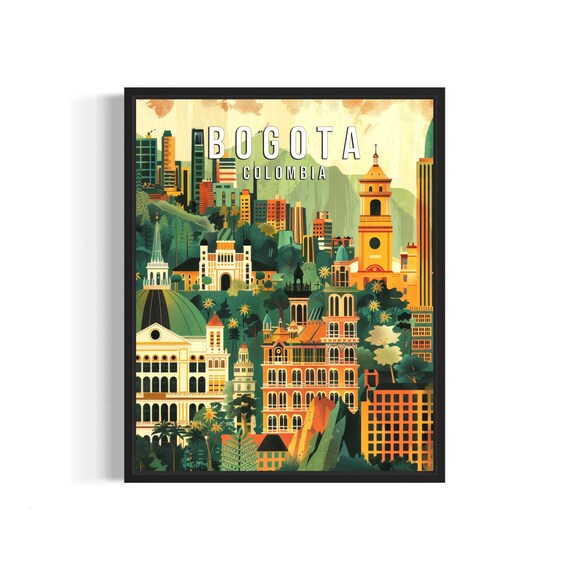 Bogota Colombia Historic Cityscape Cathedral Skyline Retro Poster