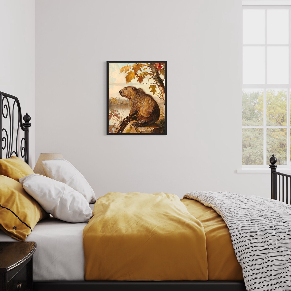 Vintage Beaver By Autumn Lake Natural History Wildlife Art Poster - Image 2