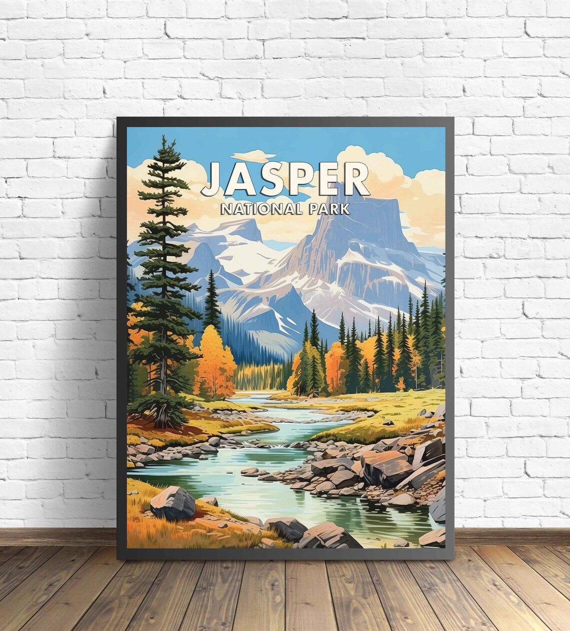 Jasper National Park Autumn River Retro Canada Travel Poster - Image 2