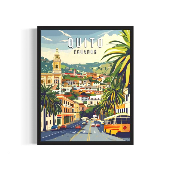 Quito Ecuador Colonial Streets Retro South America Travel Poster