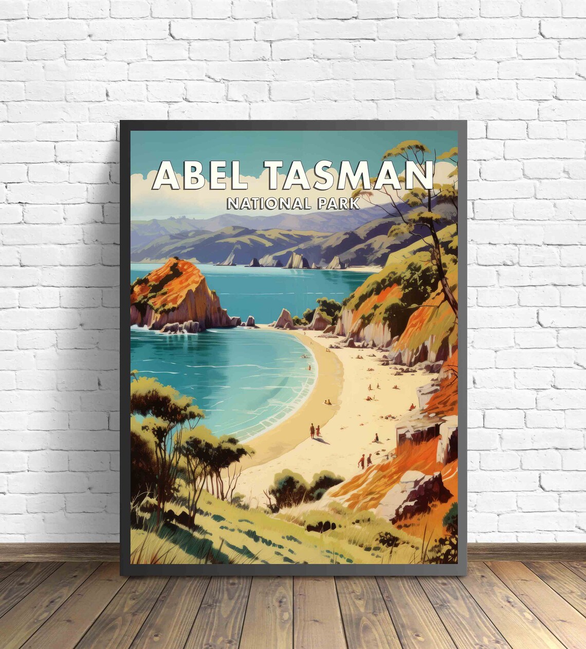 Abel Tasman National Park Golden Cove Coastline Retro Travel Poster - Image 2