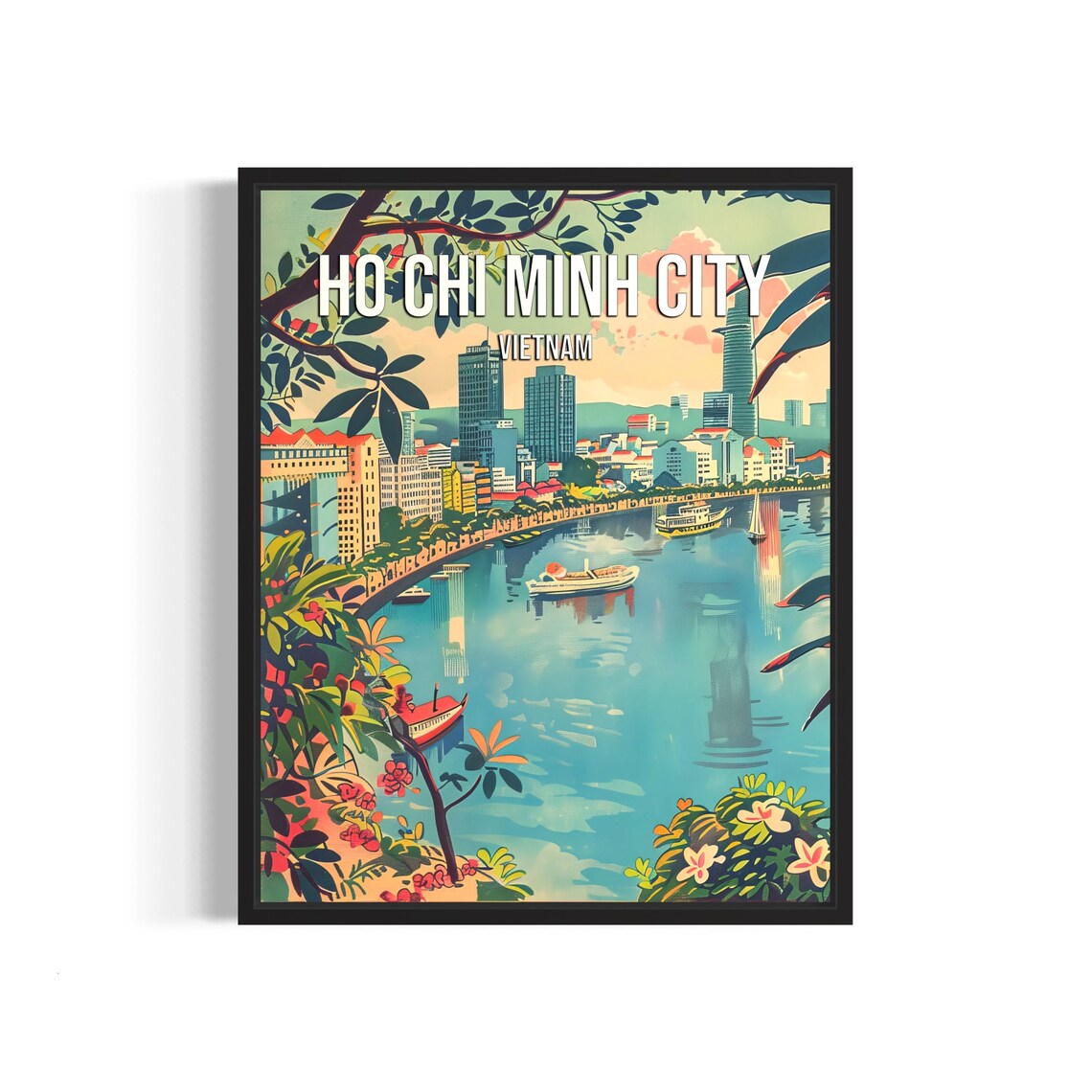 Ho Chi Minh City Saigon River Retro Vintage Vietnam Art Poster