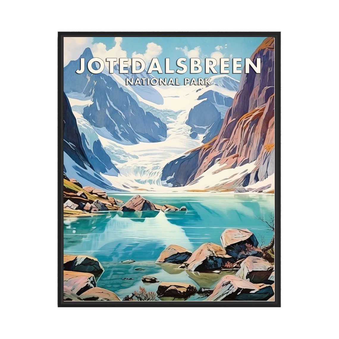 Jotedalsbreen Glacier Turquoise Lake Mountain Valley Travel Poster