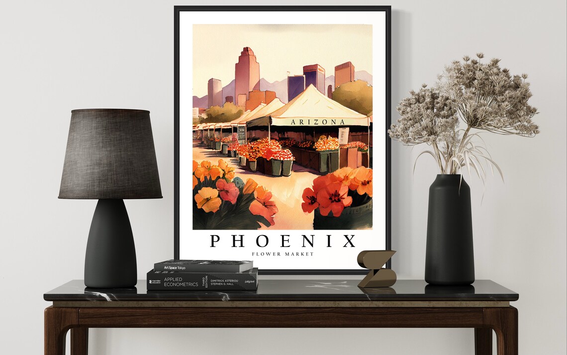 Phoenix Flower Market Desert Arizona Watercolor Skyline Poster - Image 2
