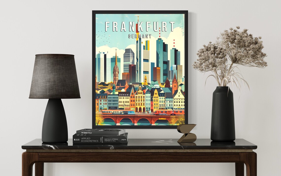 Frankfurt Germany Retro Skyline City Vintage Travel Poster Art - Image 2