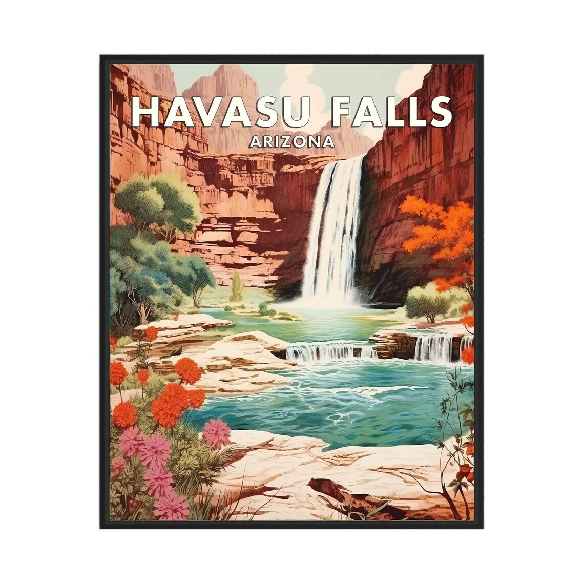 Havasu Falls Arizona Waterfall In Red Rock Canyon Retro Poster
