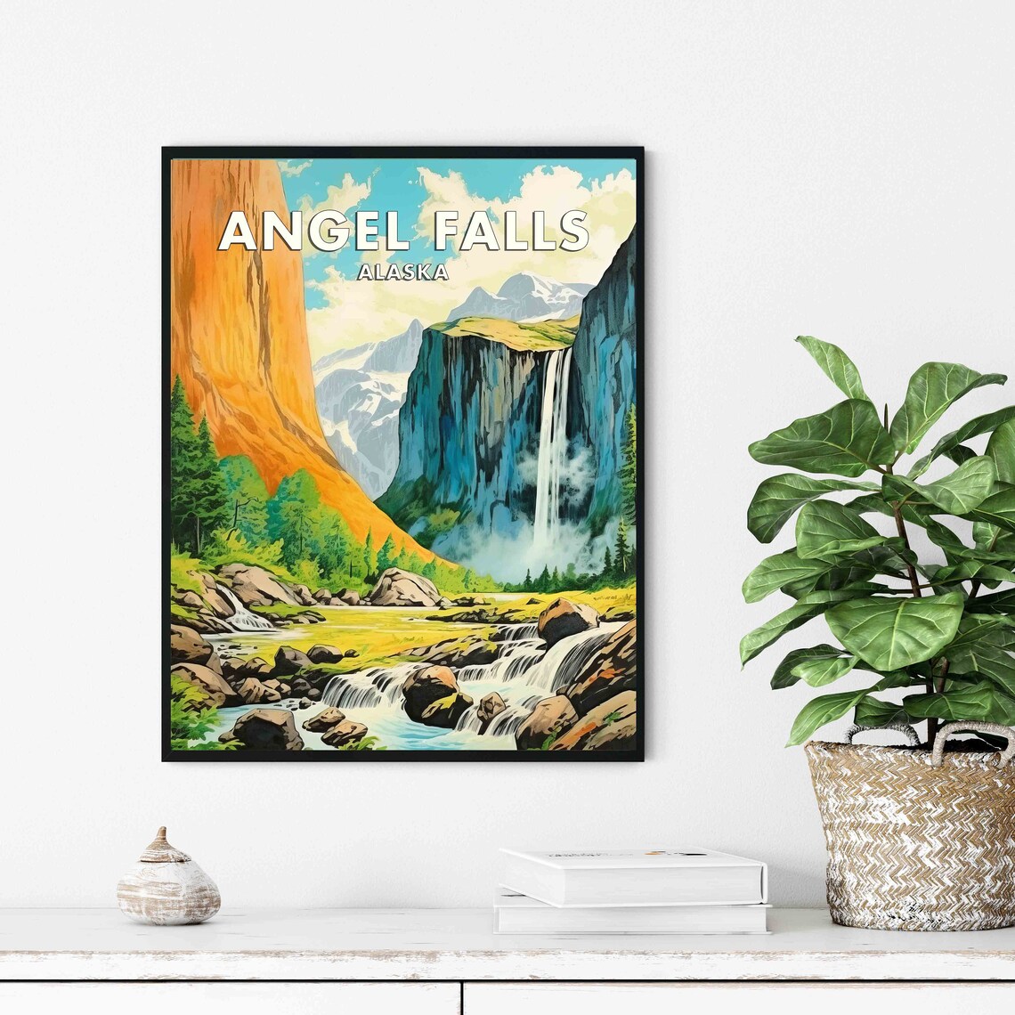 Angel Falls Alaska Misty Canyon Cascade Vintage Travel Poster - Image 3