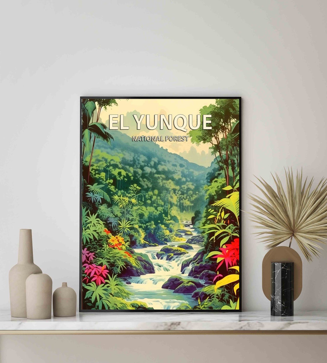 El Yunque National Forest Vintage Travel Poster Lush Jungle Waterfall - Image 3