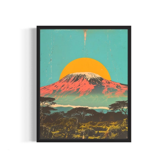 Sunrise Over Kilimanjaro Poster Art Print Vintage Retro Landmarks Painting Wall Art Decor