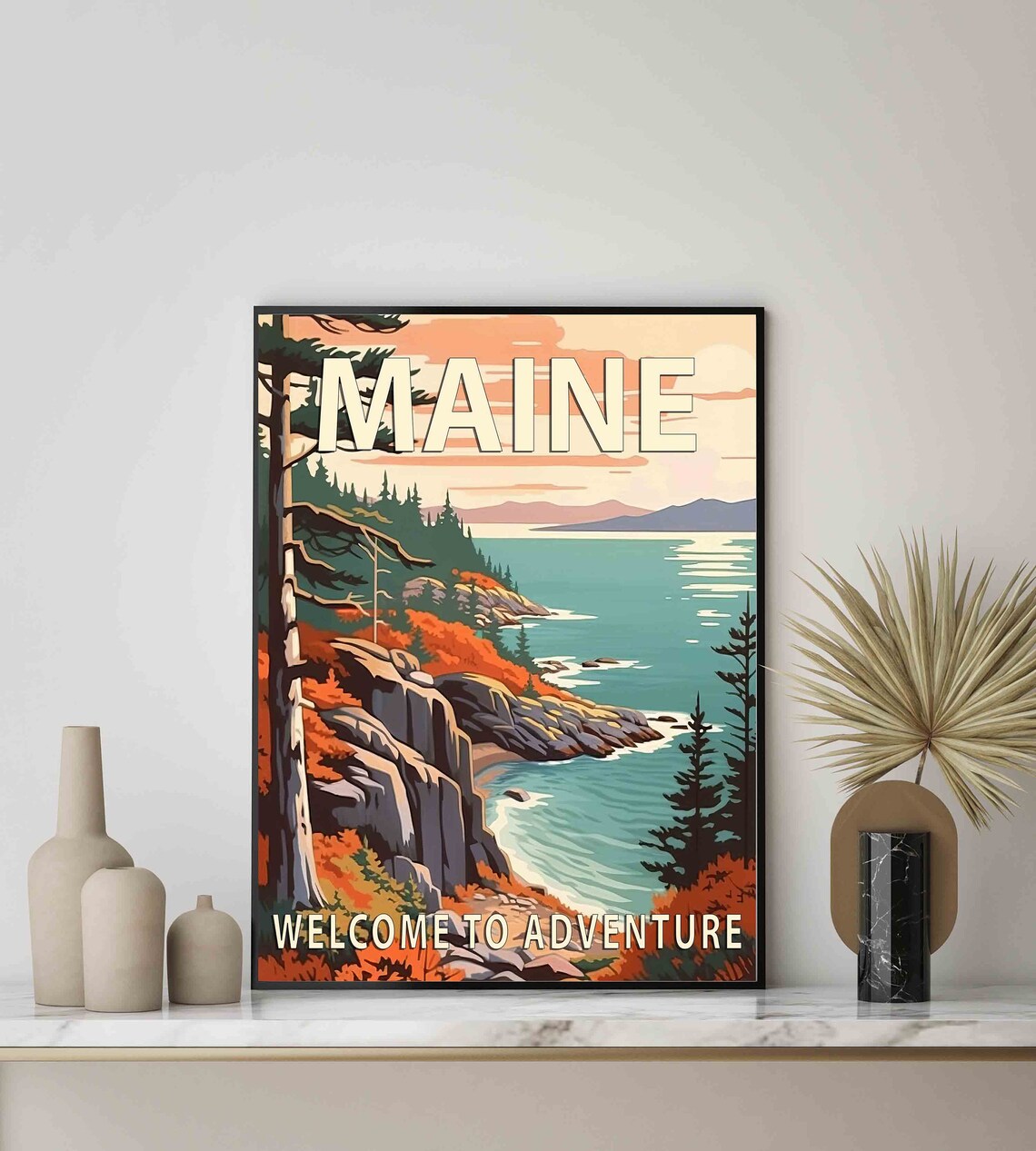 Maine Welcome To Adventure Vintage Travel Poster Rugged Coast Cliffs - Image 3