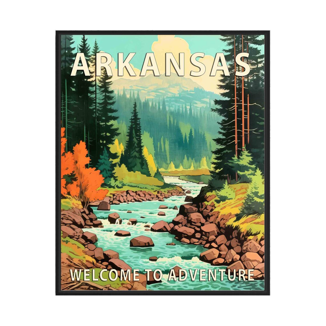 Arkansas Mountain Stream Welcome to Adventure Vintage Travel Poster