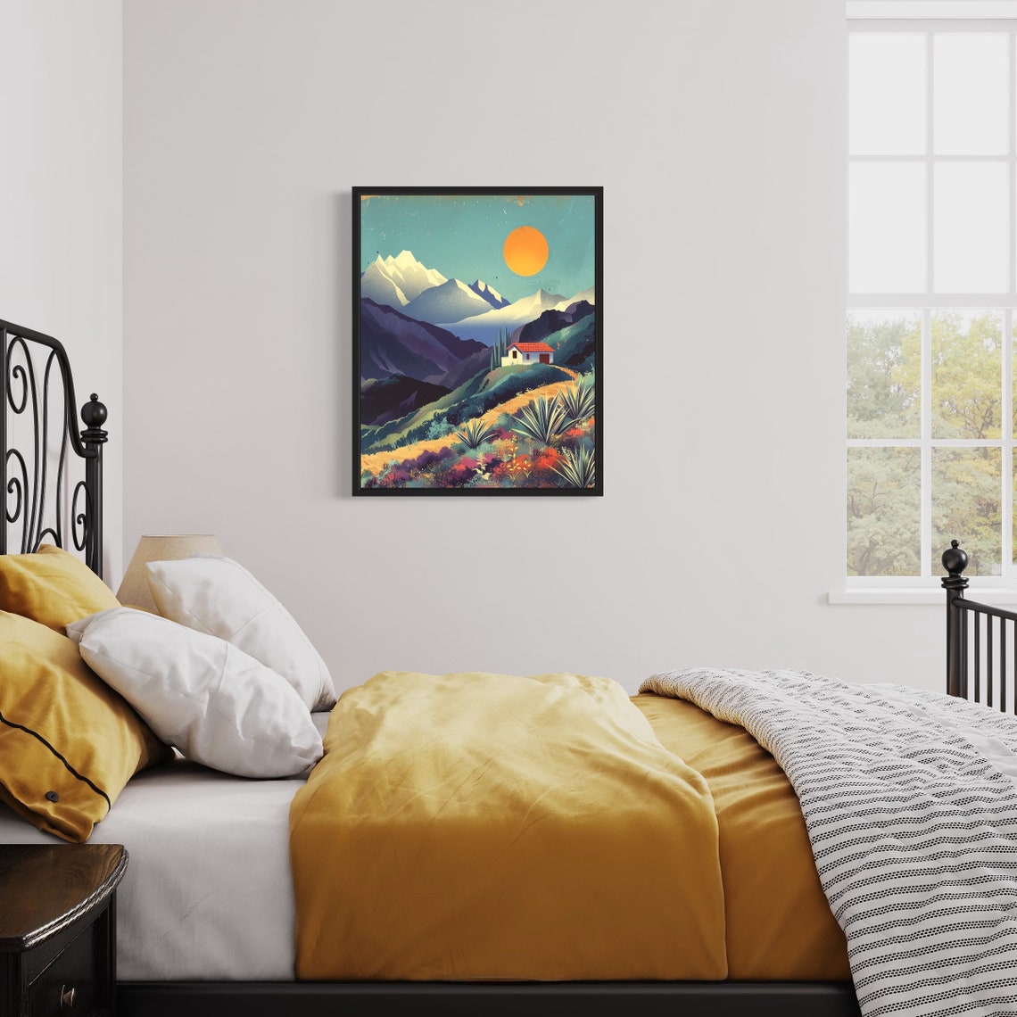 Andes Mountains Hillside White House Red Roof Vintage Retro Poster - Image 3