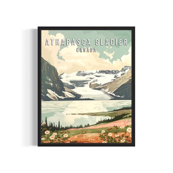 Athabasca Glacier Poster Art Print City Retro Vintage Painting Wall Art Decor