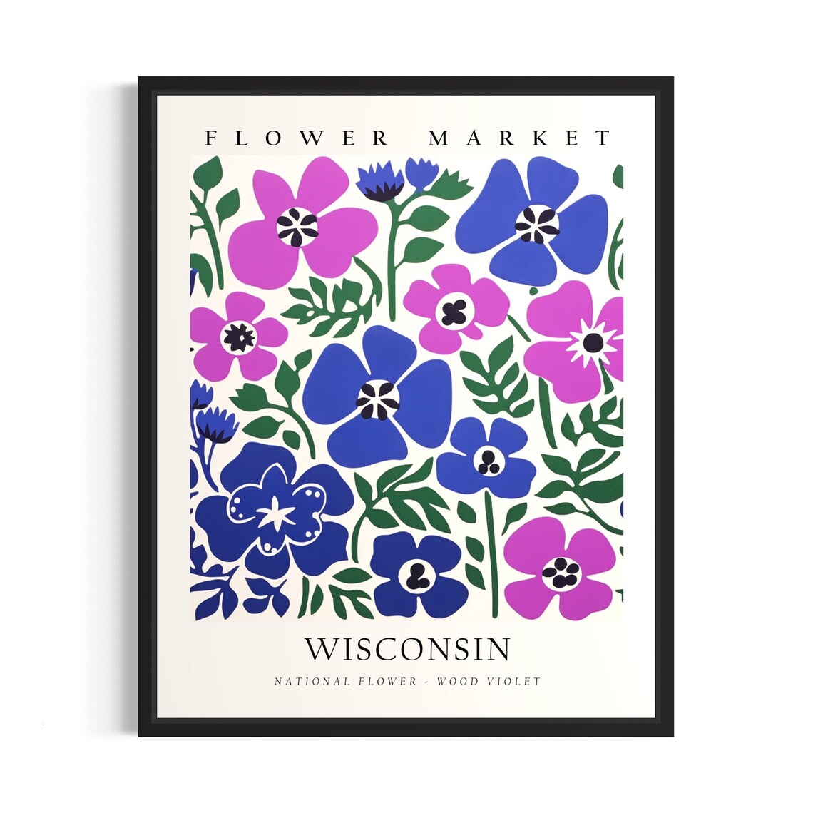 Wisconsin Flower Market Wood Violet Botanical Pattern Art Poster