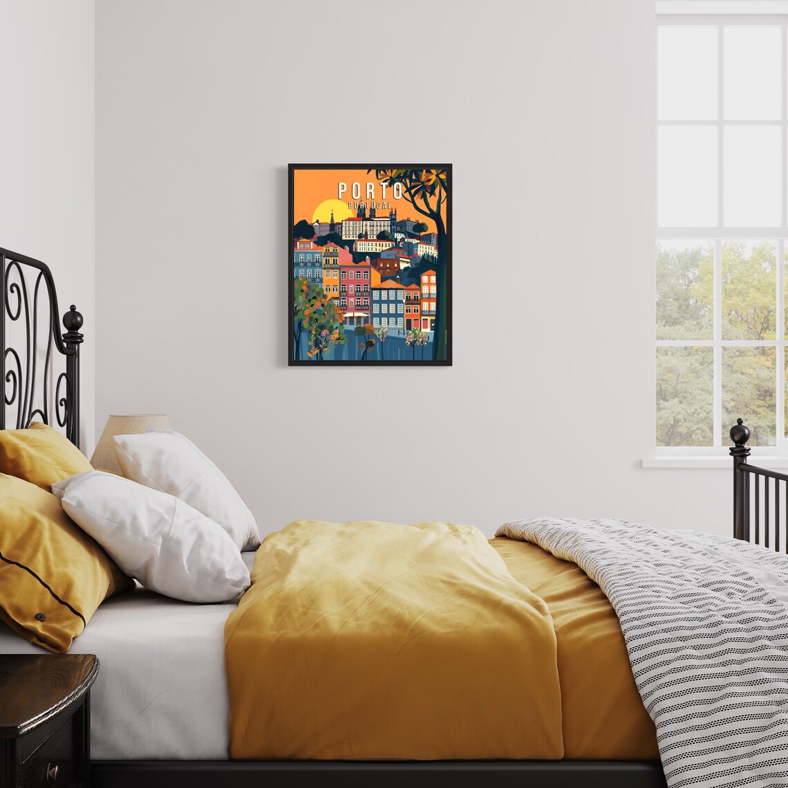 Porto Portugal Sunset Hillside Colorful Houses Retro Travel Poster - Image 3