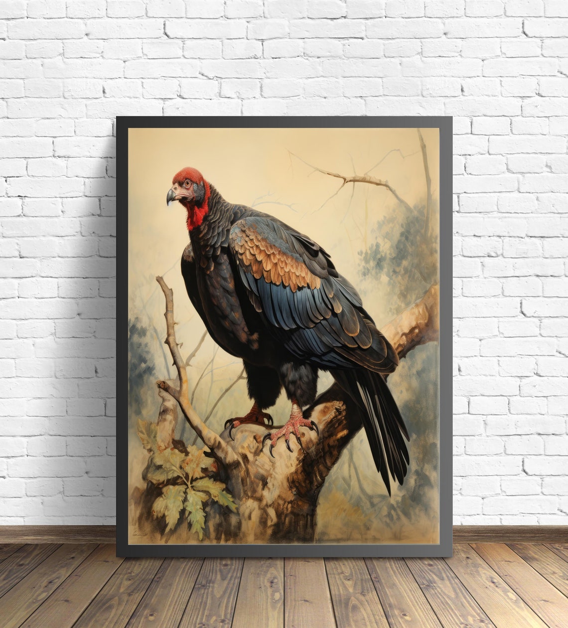 Turkey Vulture Perched on Branch Striking Vintage Bird Art Poster - Image 2