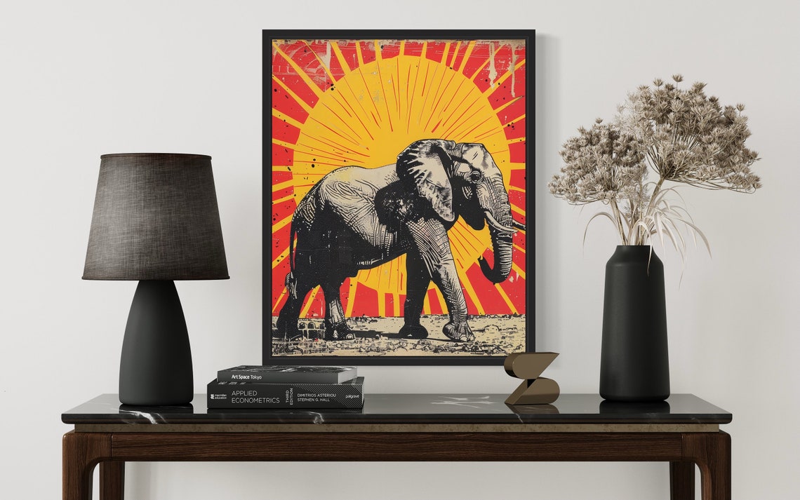 Elephant Bold Red Sunburst Retro Pop Art Statement Animal Poster - Image 2