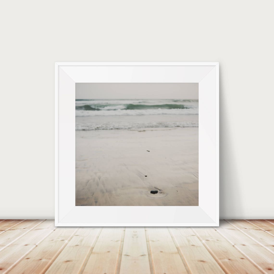 Serene Empty Beach Shore Waves Minimalist Coastal Photo Poster