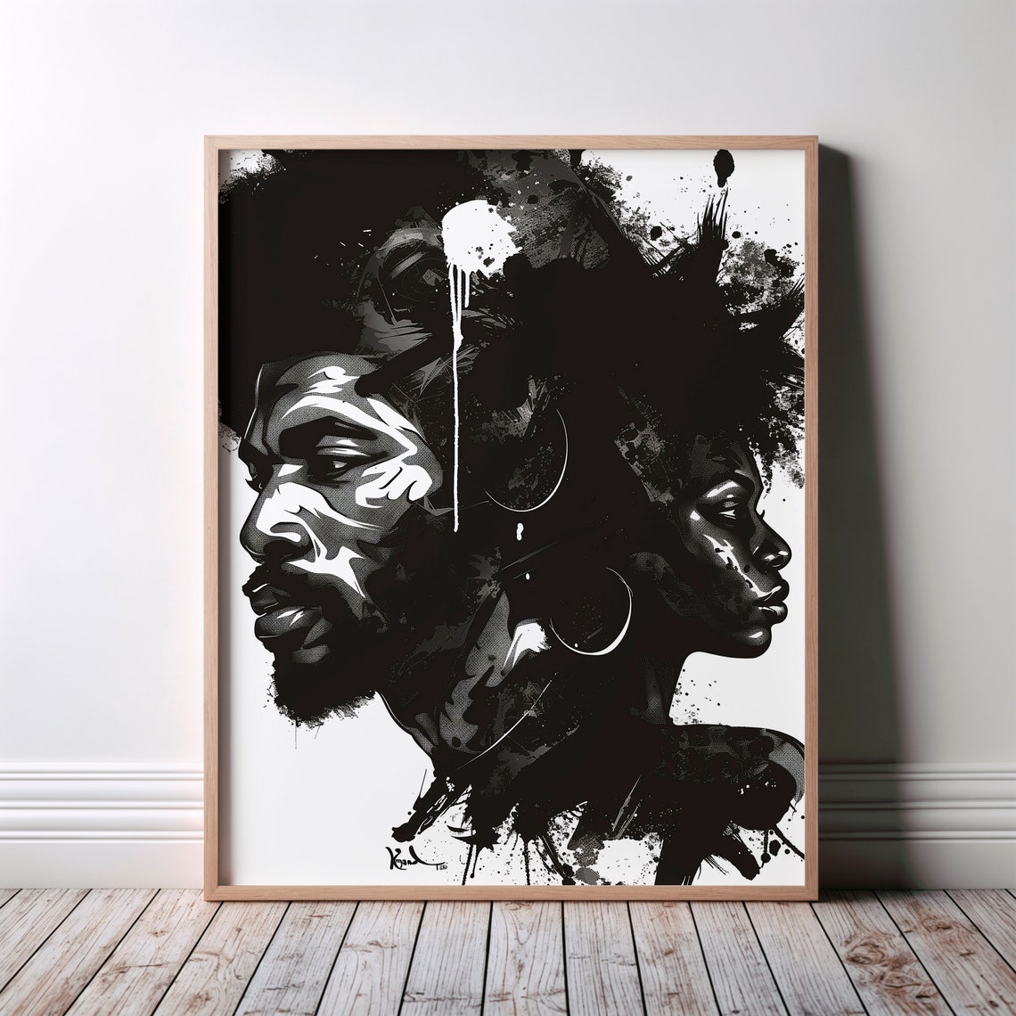 African Wall Art Poster Blackinspired Afrocentric Black Illustration And White Love