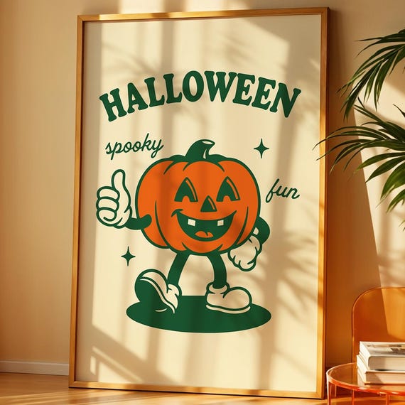 Retro Halloween Pumpkin Poster Spooky Cute Wall Art Vintage Holiday Party Decor Instant