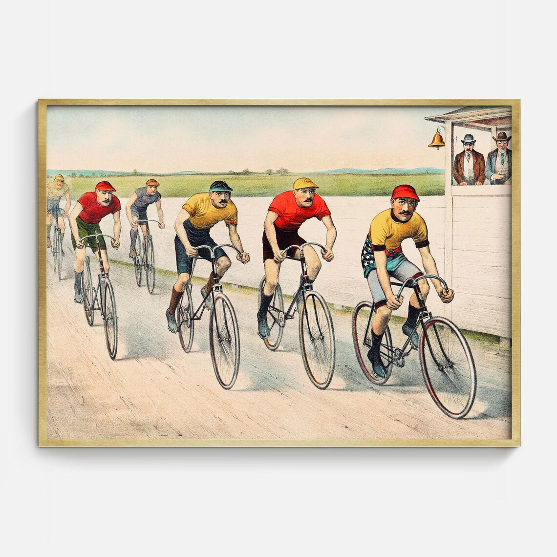 Vintage Bicycle Racing Print Antique Cyclists Racing Scene Art Poster