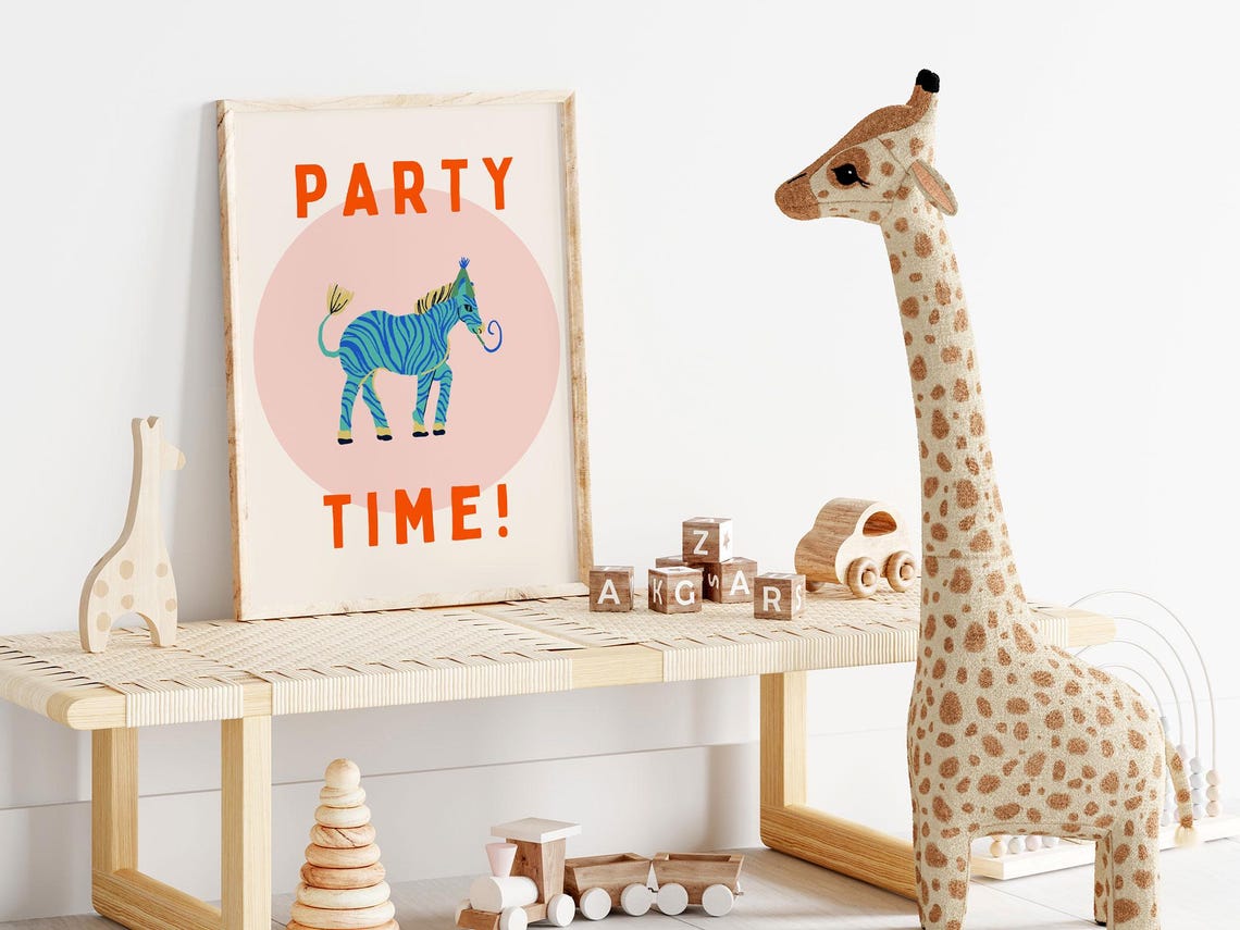 Party Time Blue Zebra Birthday Kids Celebration Room Wall Poster - Image 3