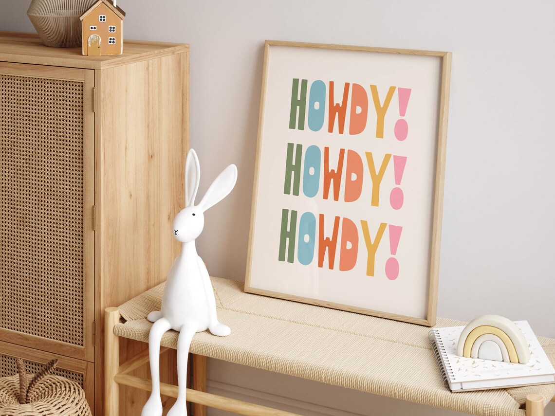 Rainbow Howdy Art Print, Cheerful Kids Room Decor - Image 3
